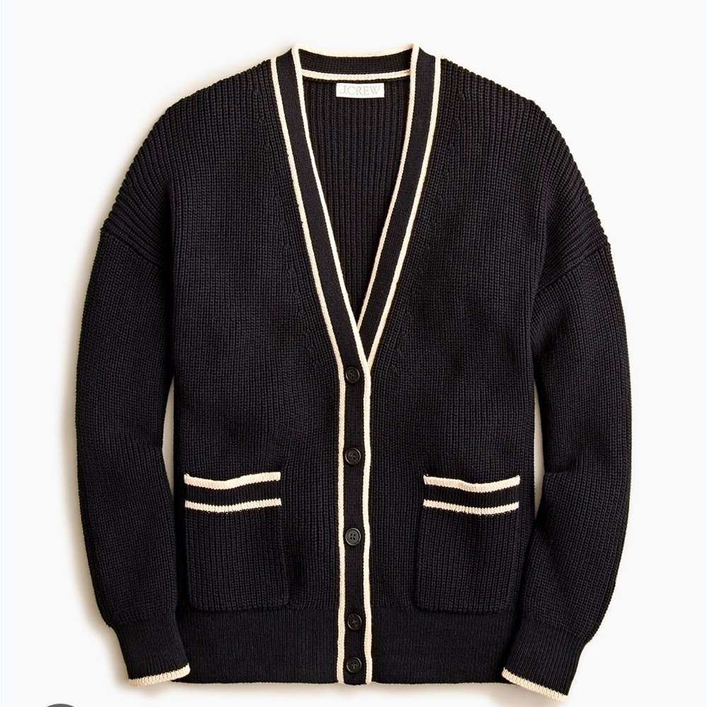 J. Crew Tipped V neck Cotton Cardigan in XXS